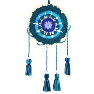 New Blue Crochet Mandala Wall Art Handmade Boho Decor with Tassels & Beads